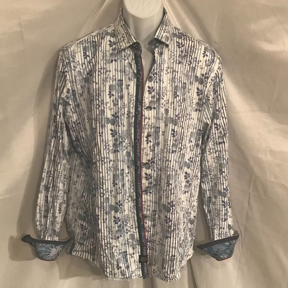 Au Noir White/Blue/Purplish Vines Activewear Stylish Fashion Dress Shirt #108